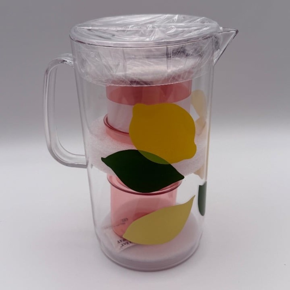 Kate Spade New York Lemon Pitcher + 2 Cups Acrylic 58oz / 12oz‎ NIB